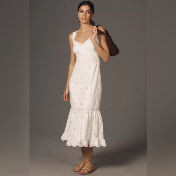 PAIGE Pallas Eyelet Midi Dress White Cotton Sleeveless Summer Size 10 NWOT - Picture 15 of 15